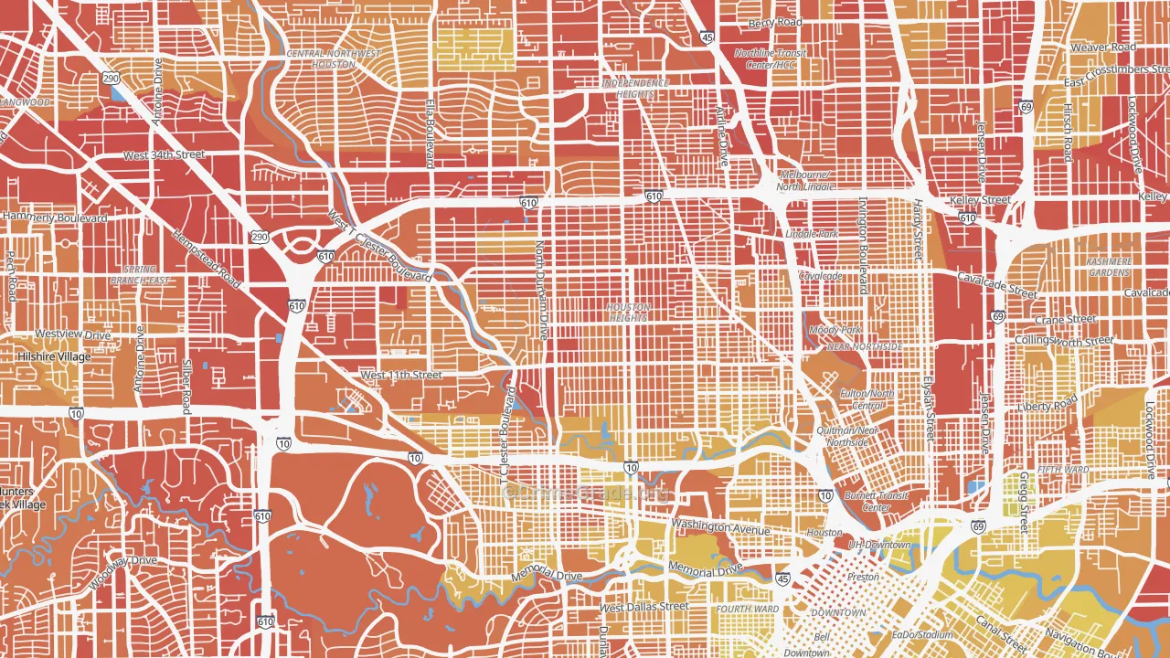 Greater Heights, Houston, TX Map of Vehicle Theft Rates
