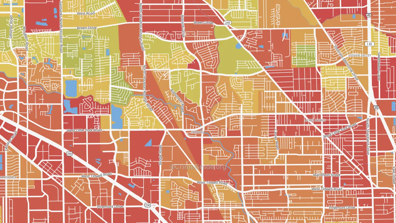 Greater Inwood, Houston, TX Map of Vehicle Theft Rates