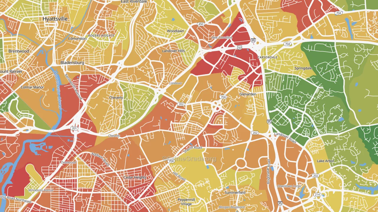 Greater Landover, Landover, MD Map of Vehicle Theft Rates
