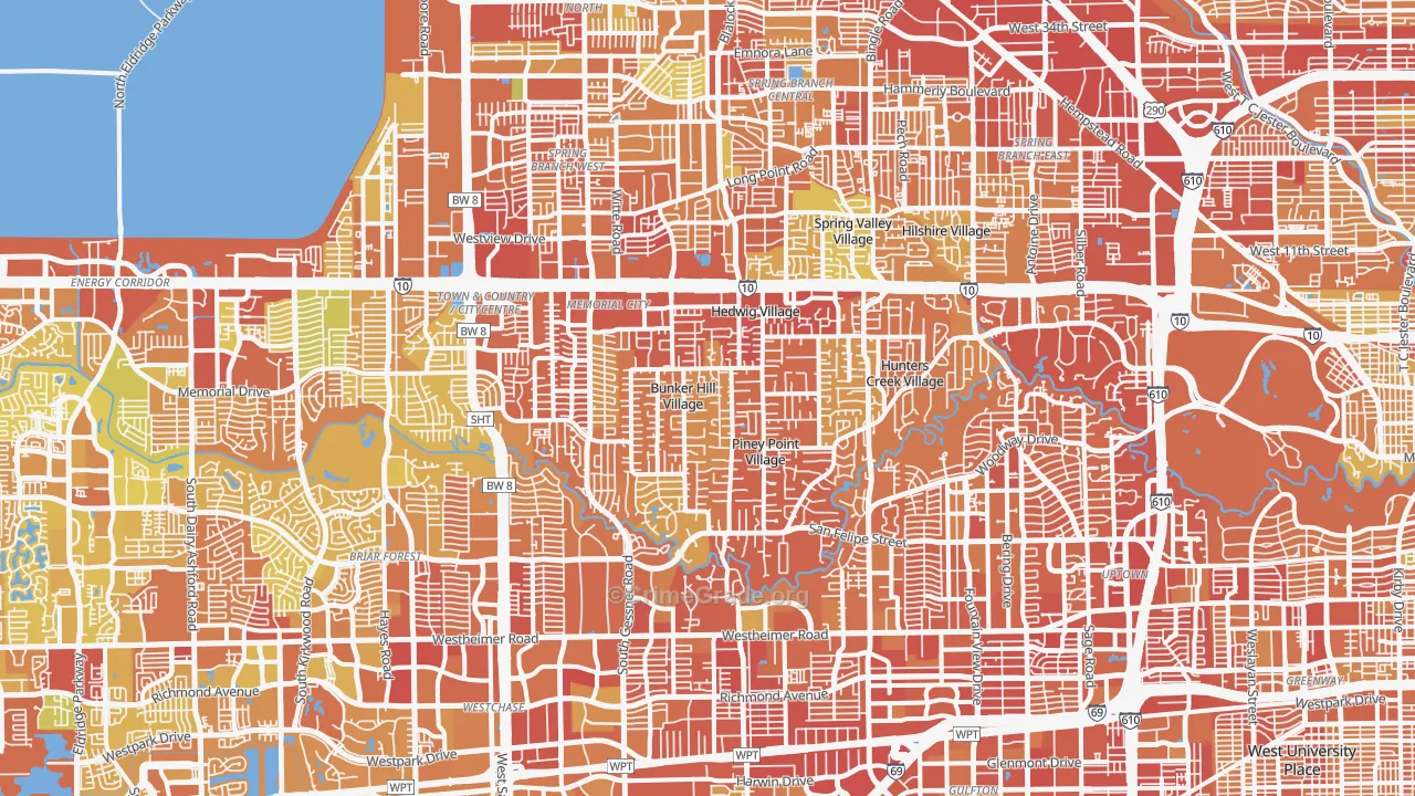 Greater Memorial, Houston, TX Map of Vehicle Theft Rates