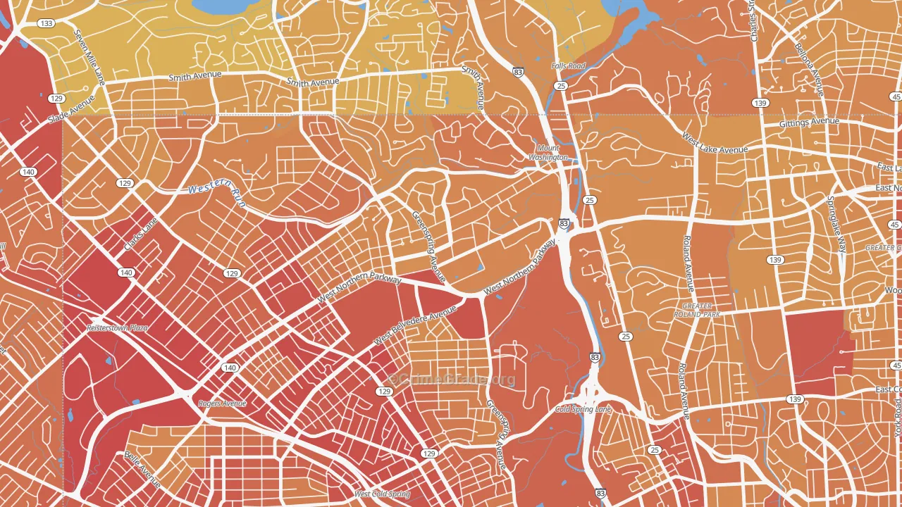 Greater Mount Washington, Baltimore, MD Map of Vehicle Theft Rates