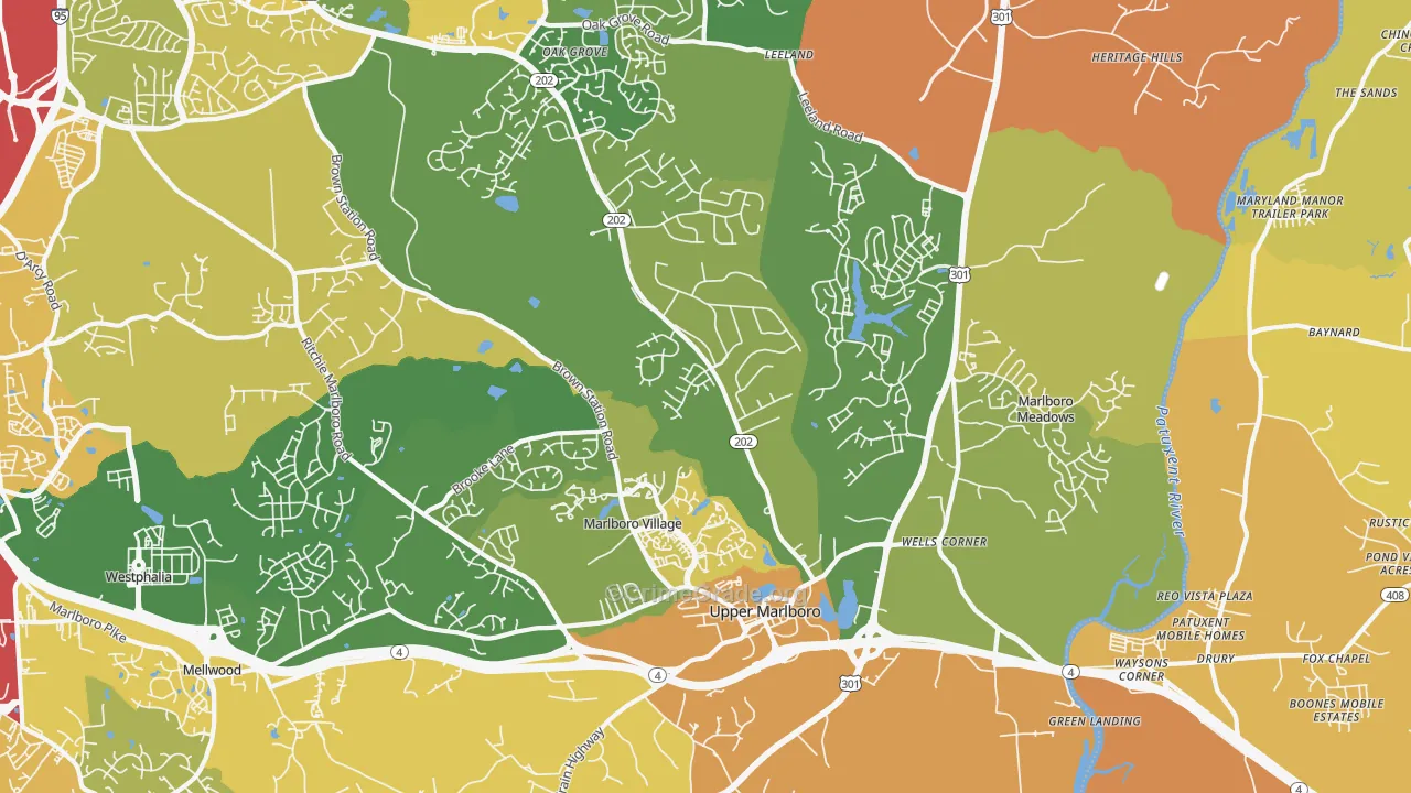 Greater Upper Marlboro, Brock Hall, MD Map of Vehicle Theft Rates