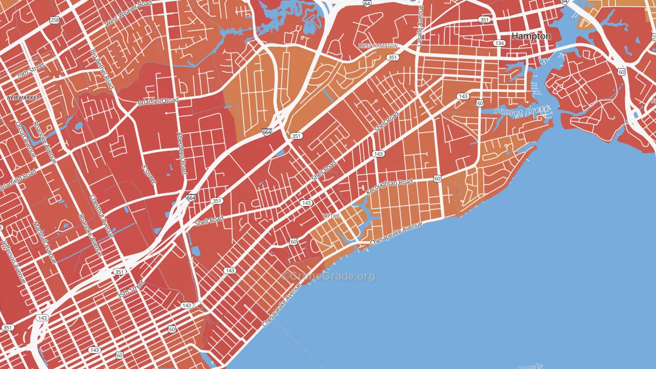 Greater Wythe, Hampton, VA Map of Vehicle Theft Rates
