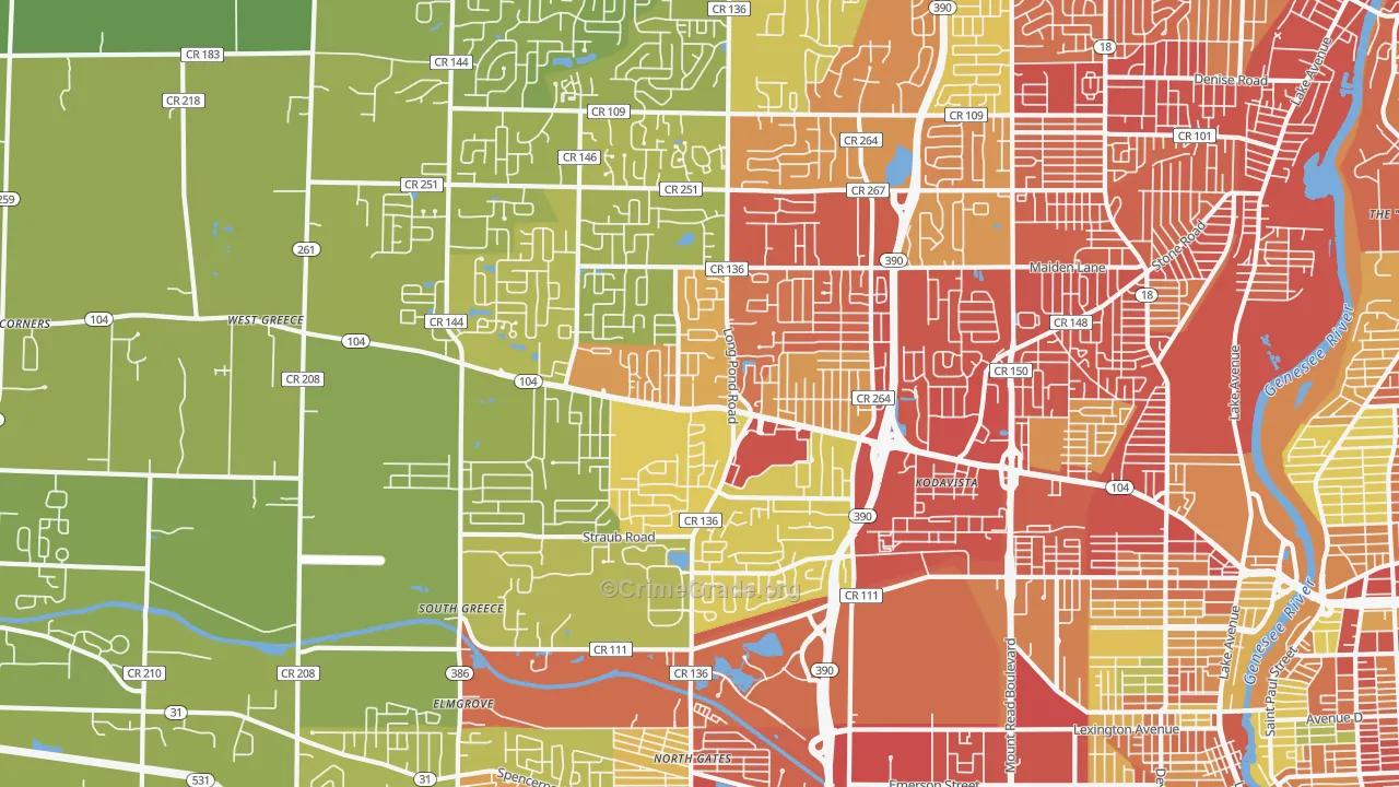 Greece, NY Map of Vehicle Theft Rates