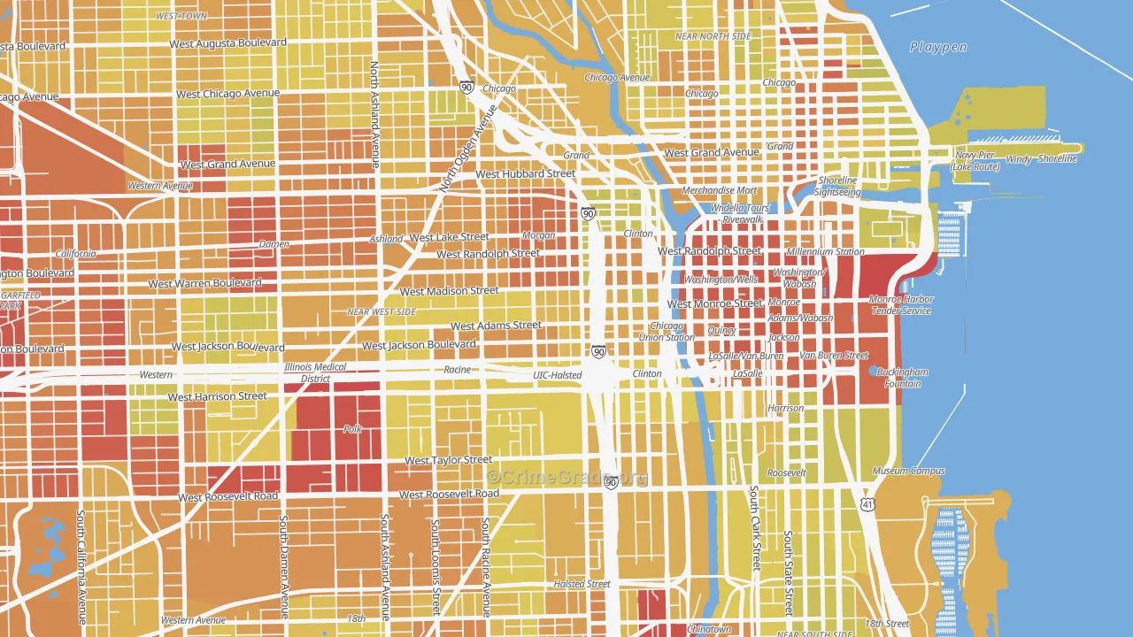 Greektown, Chicago, IL Map of Vehicle Theft Rates
