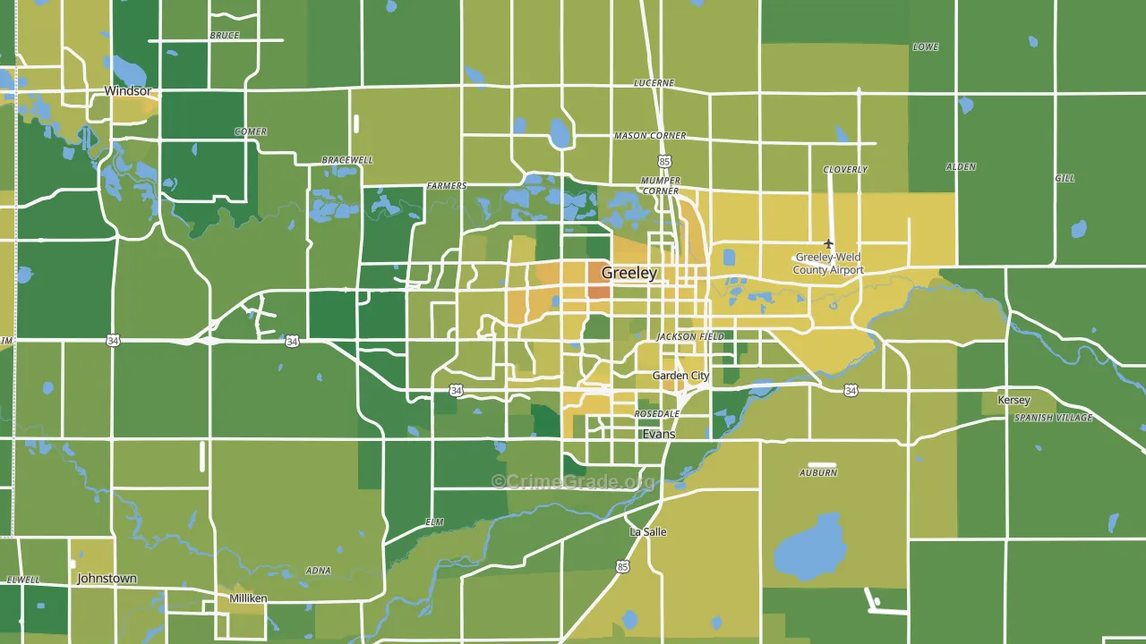 Greeley, CO Map of Vehicle Theft Rates
