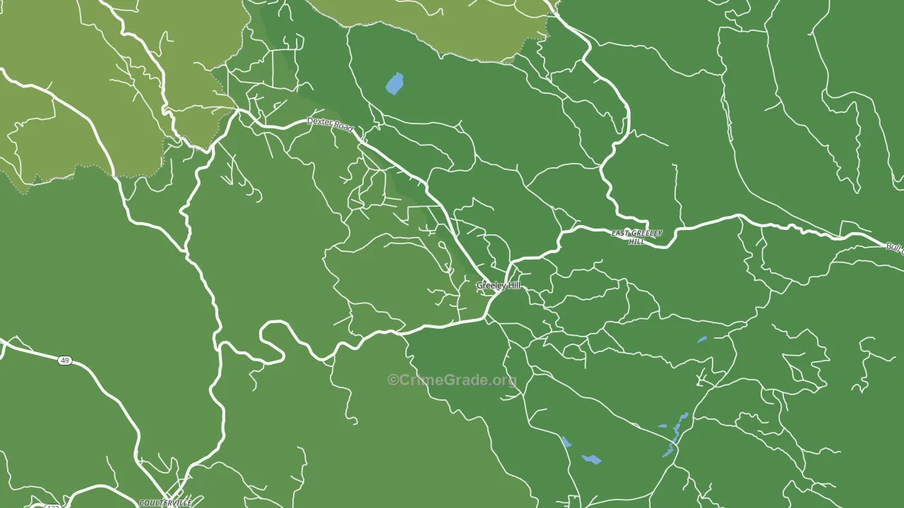 Greeley Hill, CA Map of Vehicle Theft Rates