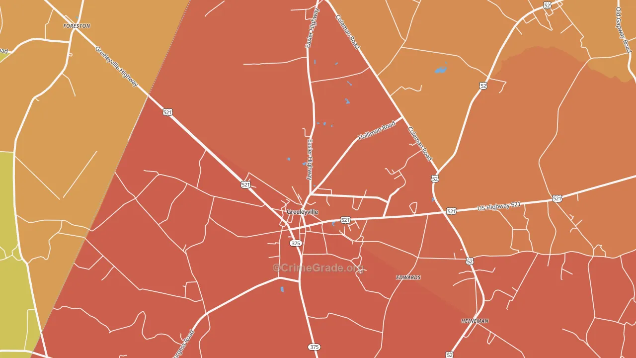 Greeleyville, SC Map of Vehicle Theft Rates