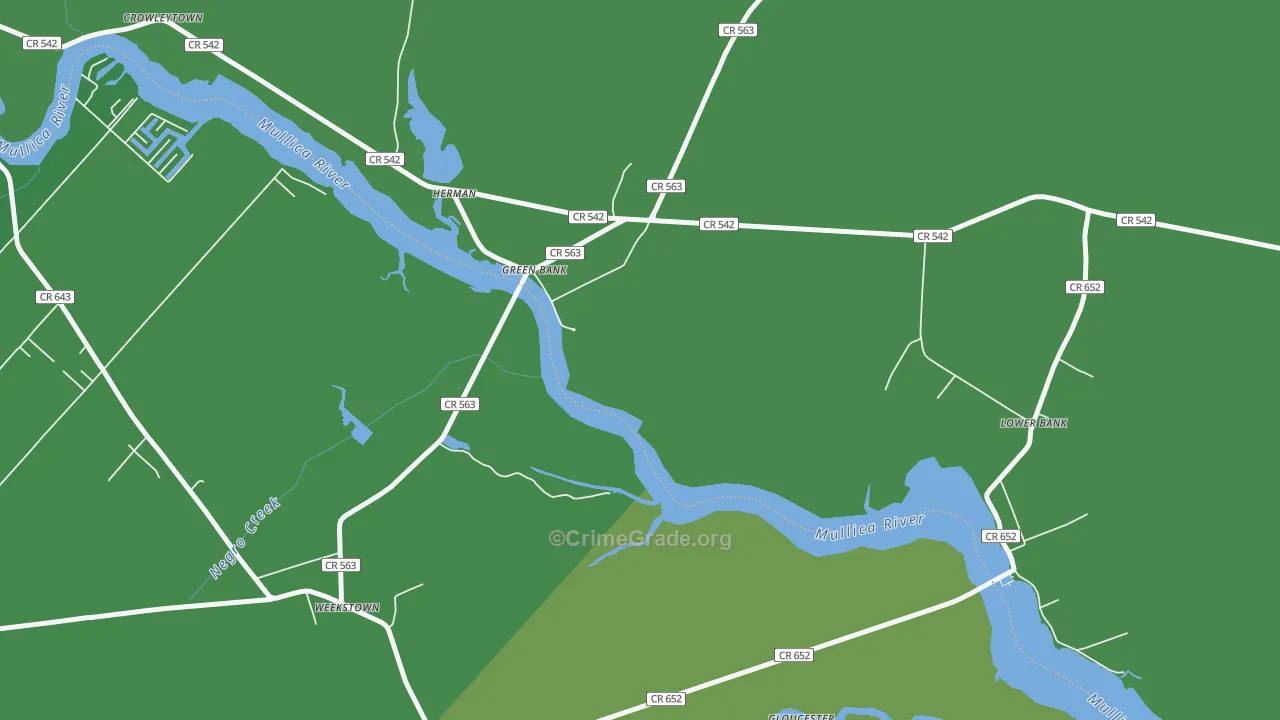 Green Bank, NJ Map of Vehicle Theft Rates
