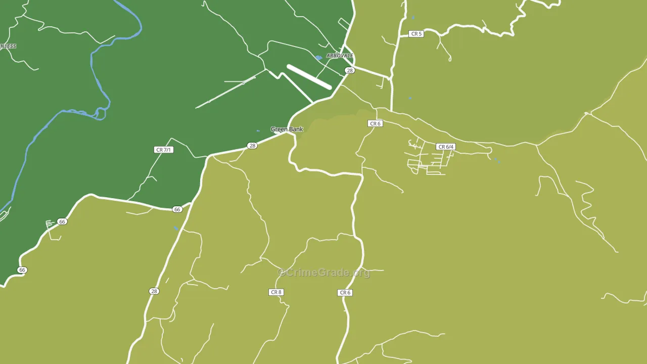 Green Bank, WV Map of Vehicle Theft Rates