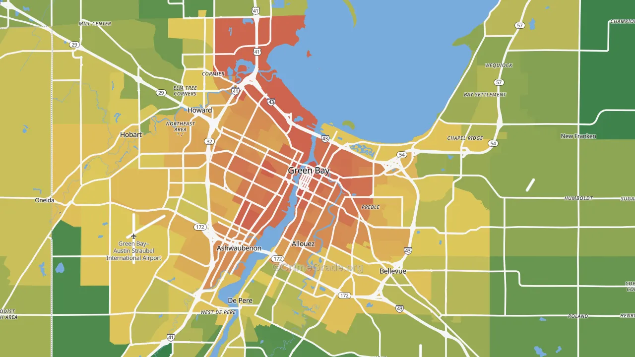 Green Bay, WI Map of Vehicle Theft Rates