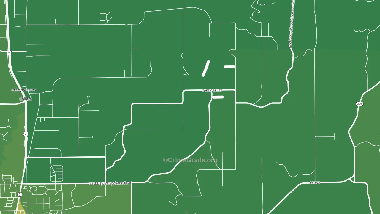 Green Bluff, WA Map of Vehicle Theft Rates