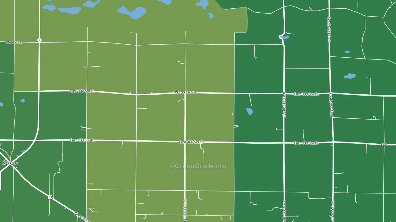 Green Center, IN Map of Vehicle Theft Rates