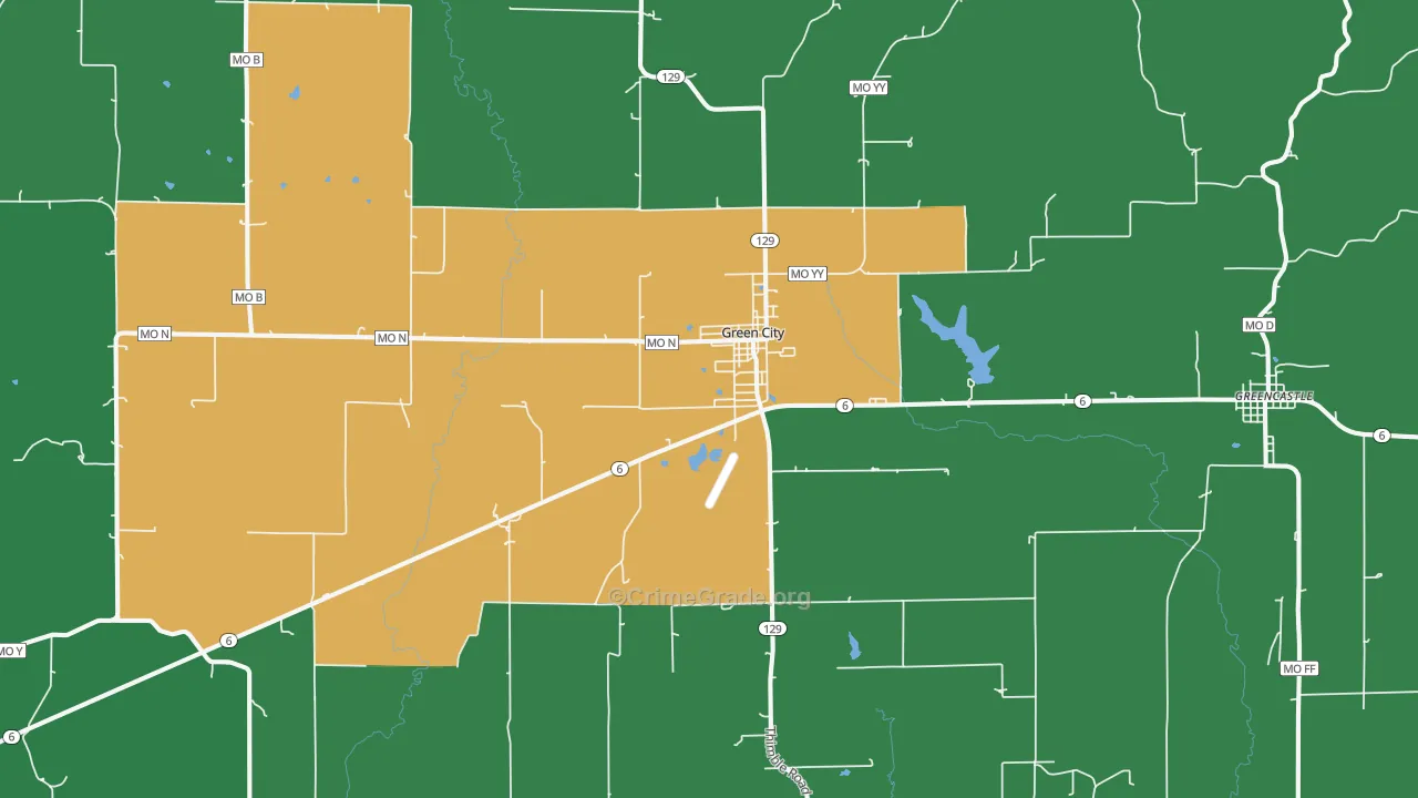 Green City, MO Map of Vehicle Theft Rates