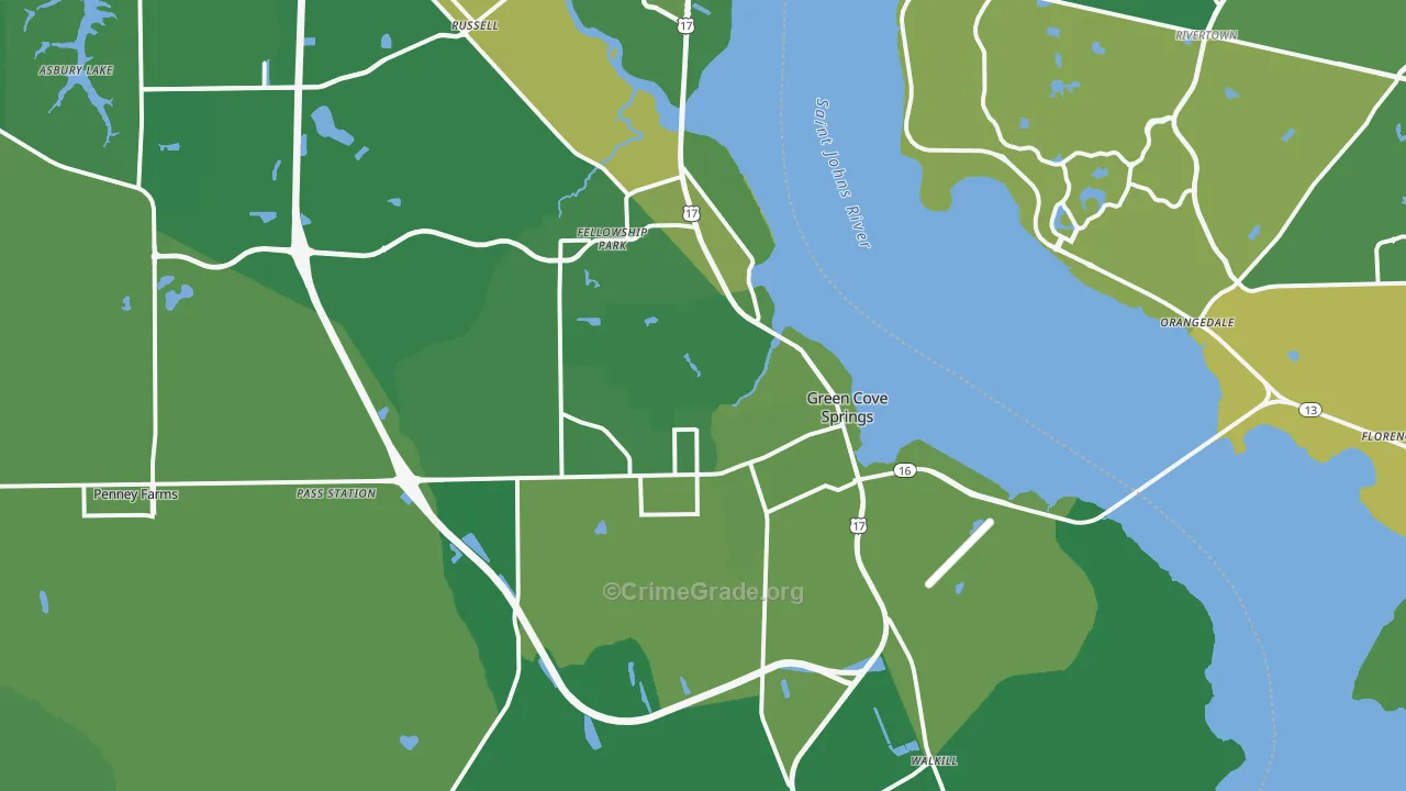 Green Cove Springs, FL Map of Vehicle Theft Rates