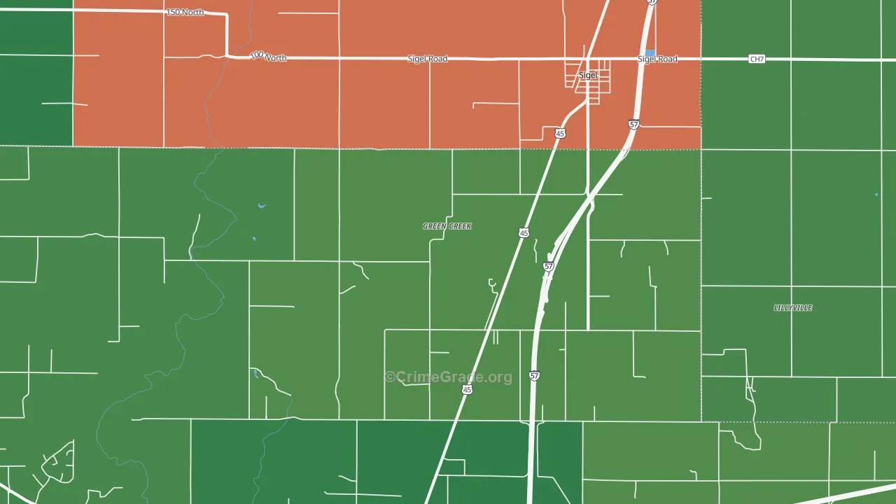 Green Creek, IL Map of Vehicle Theft Rates