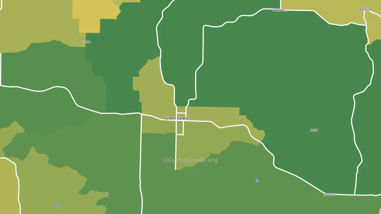 Green Forest, AR Map of Vehicle Theft Rates