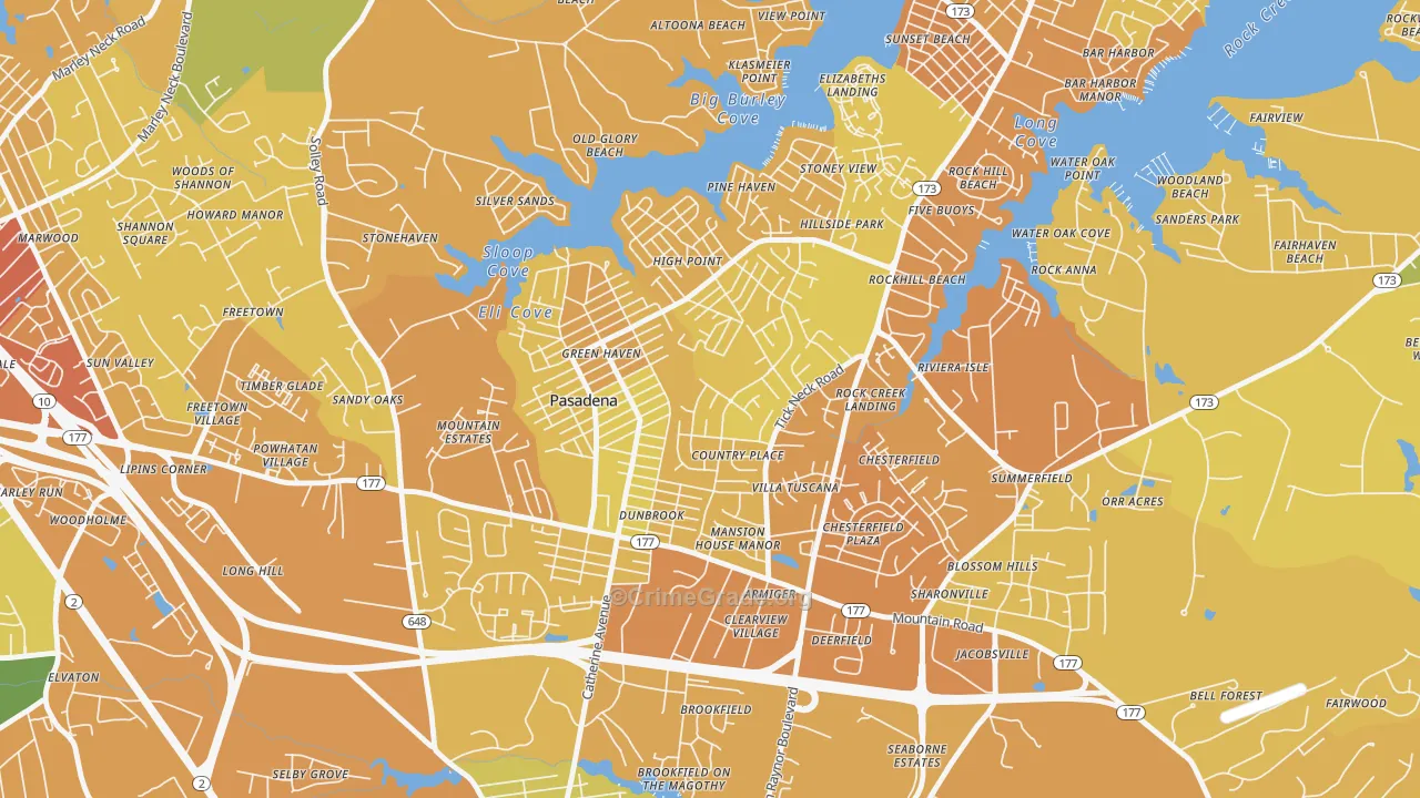 Green Haven, Pasadena, MD Map of Vehicle Theft Rates