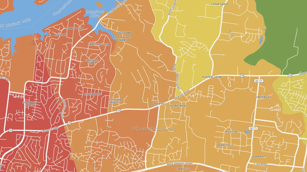 Green Hill, TN Map of Vehicle Theft Rates