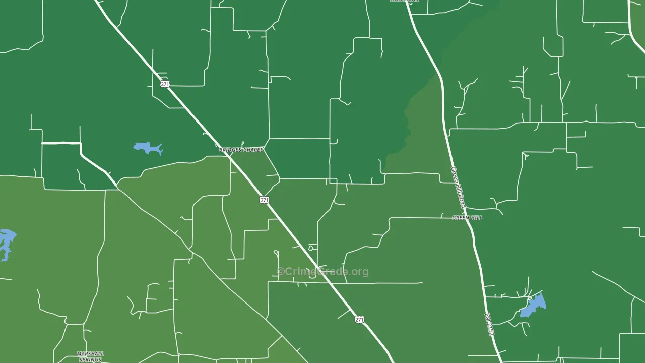 Green Hill, TX Map of Vehicle Theft Rates