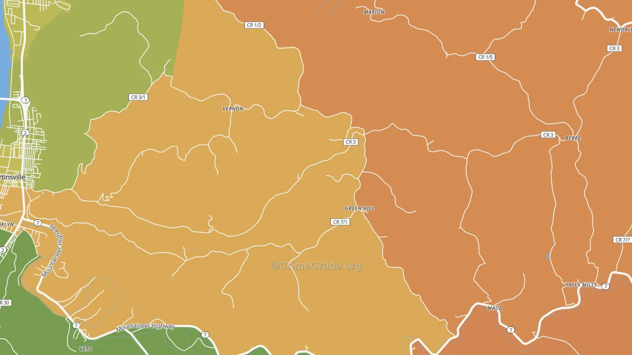 Green Hill, WV Map of Vehicle Theft Rates