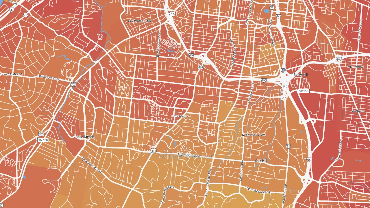 Green Hills, Nashville, TN Map of Vehicle Theft Rates