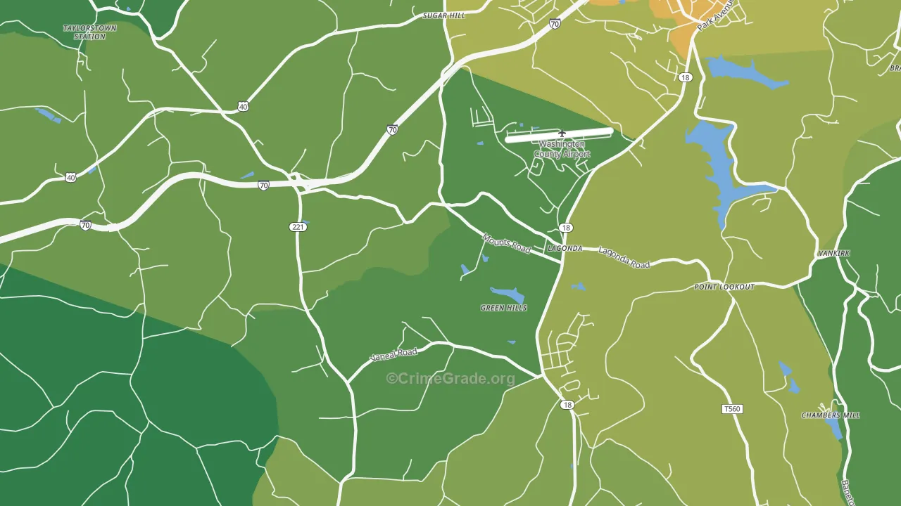Green Hills, PA Map of Vehicle Theft Rates
