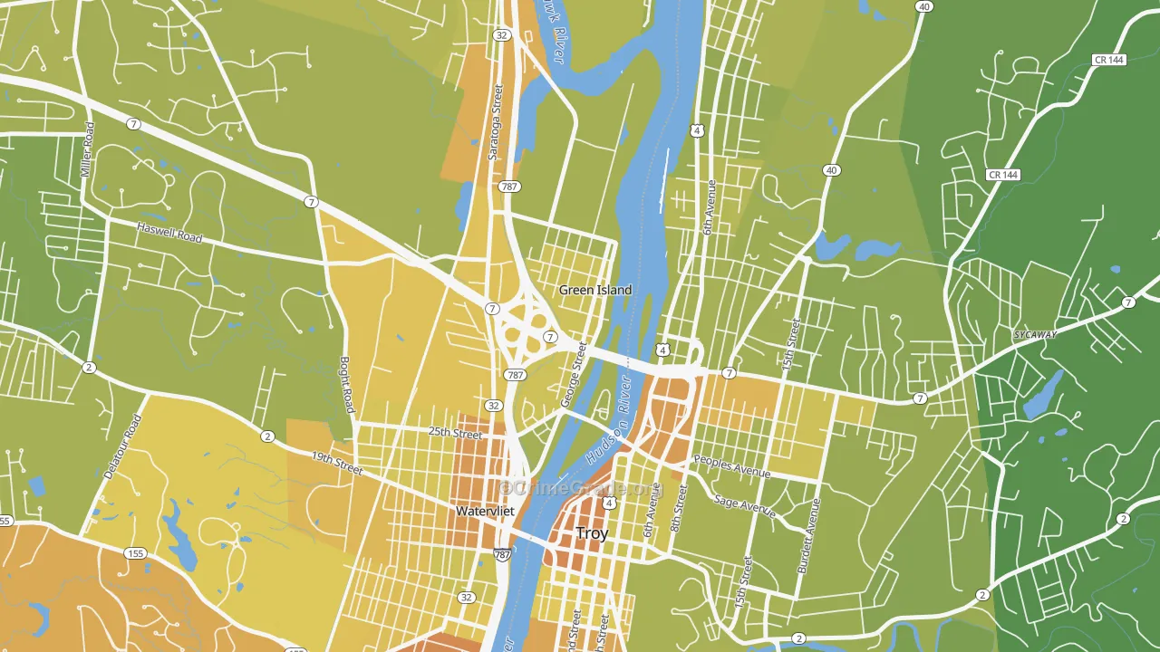 Green Island, NY Map of Vehicle Theft Rates