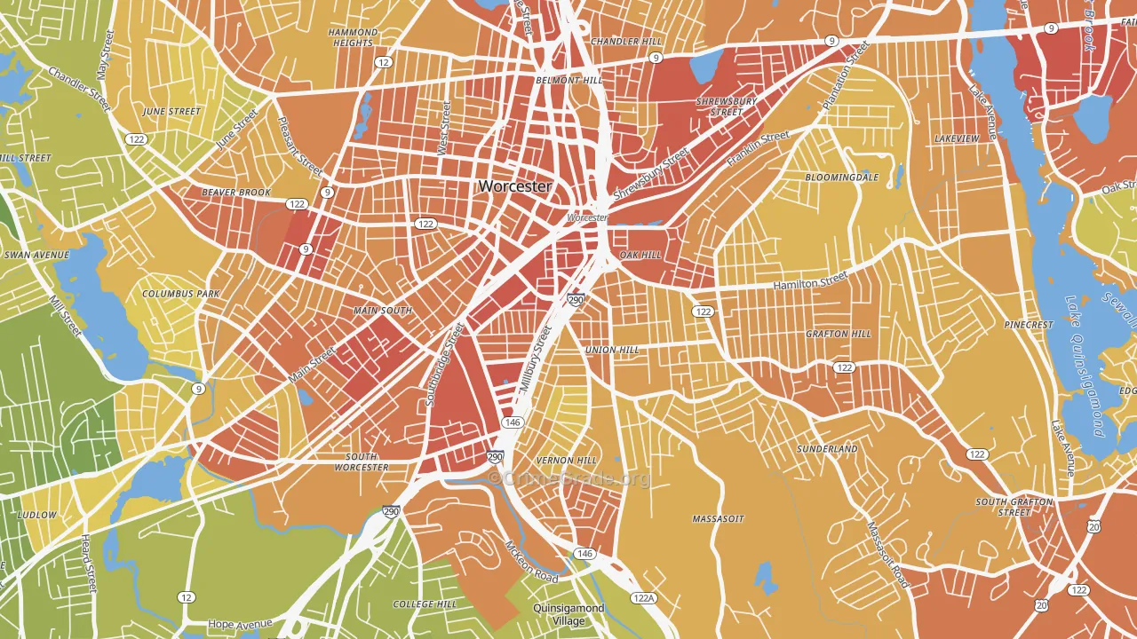 Green Island, Worcester, MA Map of Vehicle Theft Rates