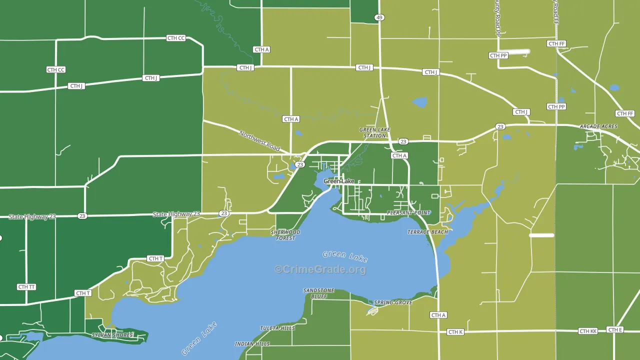 Green Lake, WI Map of Vehicle Theft Rates