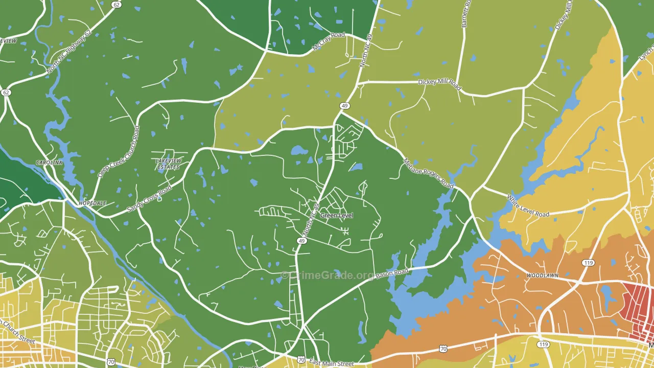Green Level, NC Map of Vehicle Theft Rates
