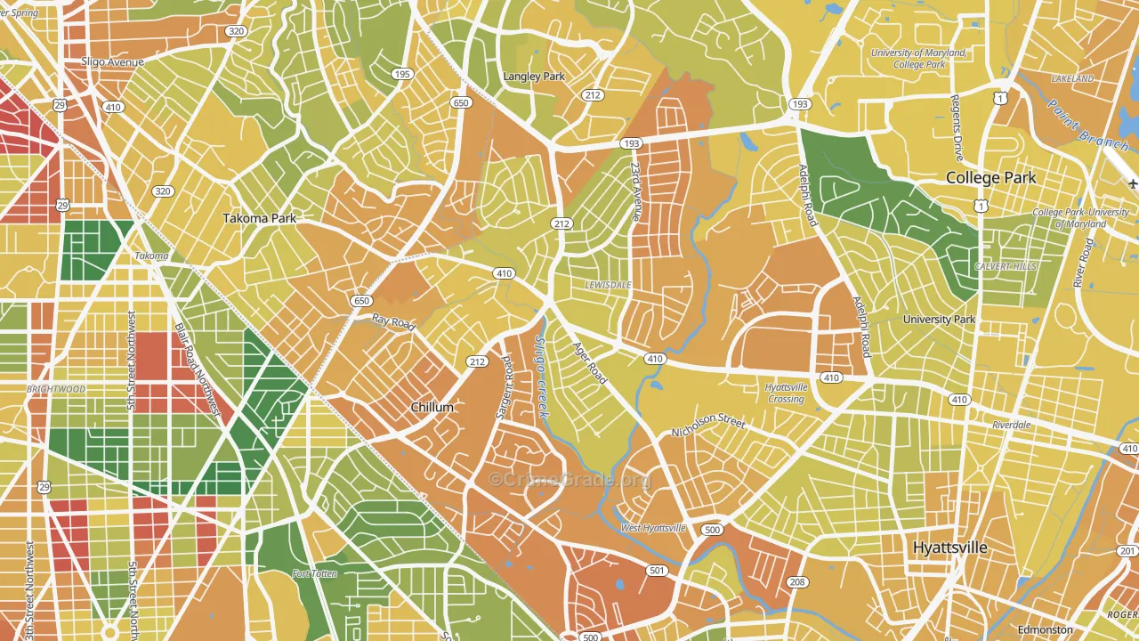 Green Meadows, Chillum, MD Map of Vehicle Theft Rates