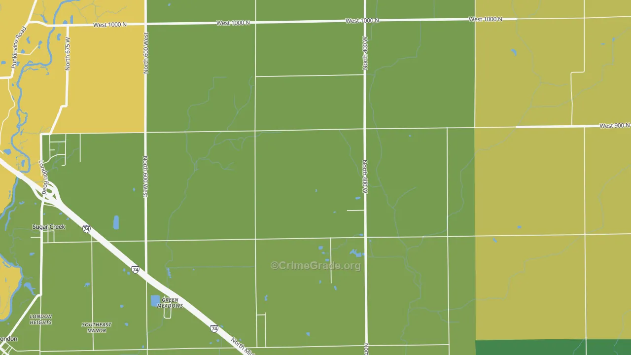 Green Meadows, IN Map of Vehicle Theft Rates