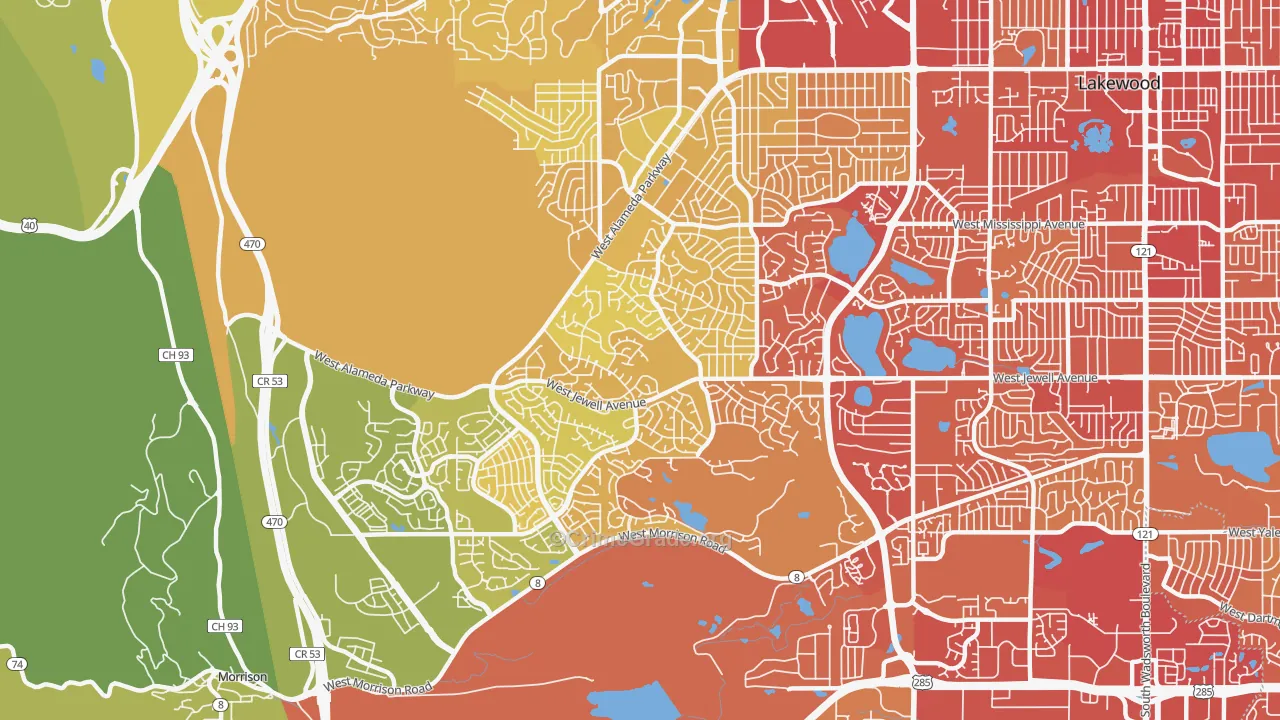 Green Mountain, Lakewood, CO Map of Vehicle Theft Rates