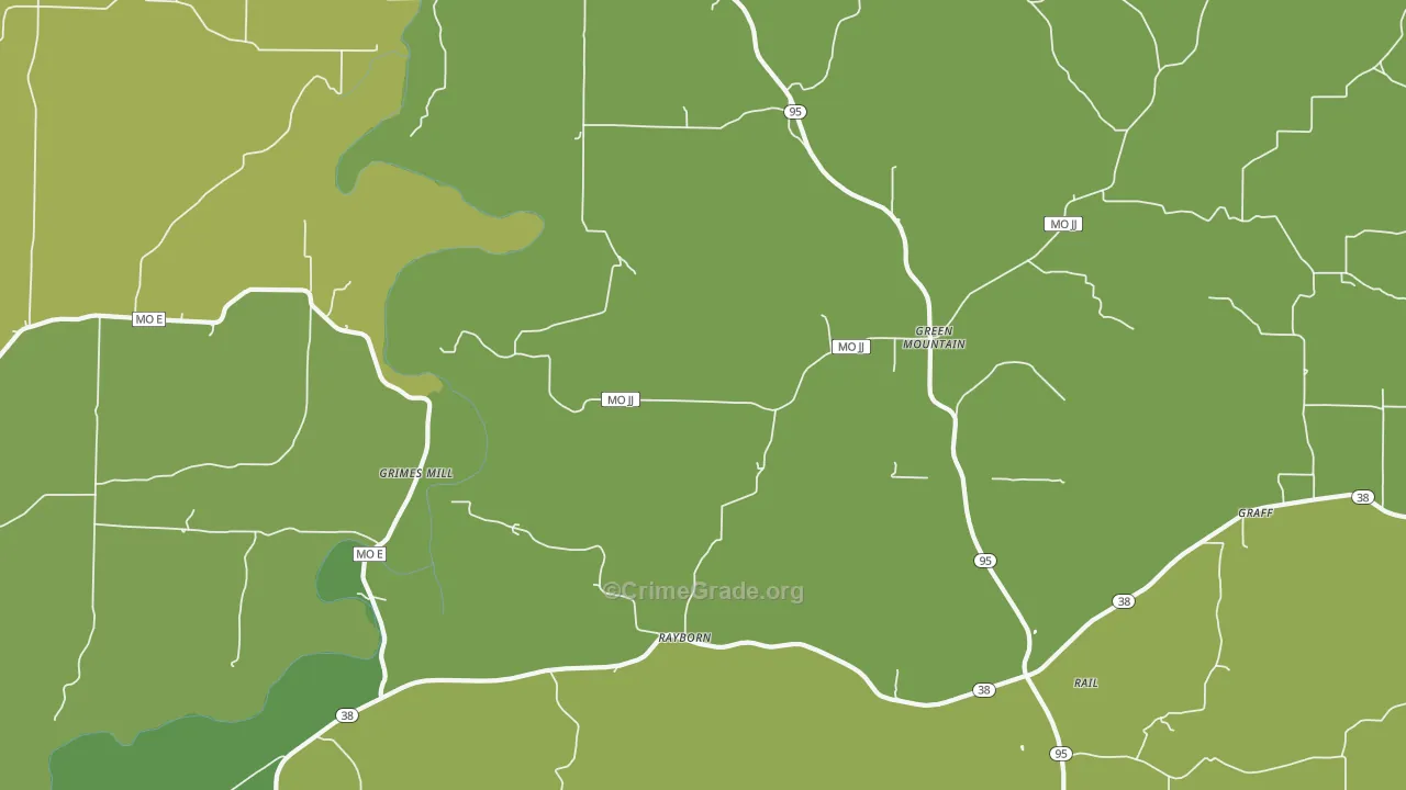 Green Mountain, MO Map of Vehicle Theft Rates