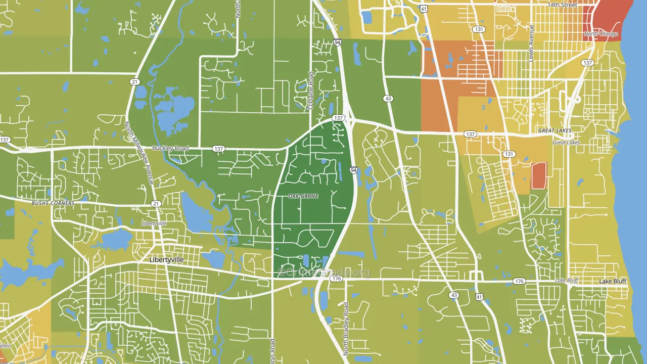 Green Oaks, IL Map of Vehicle Theft Rates