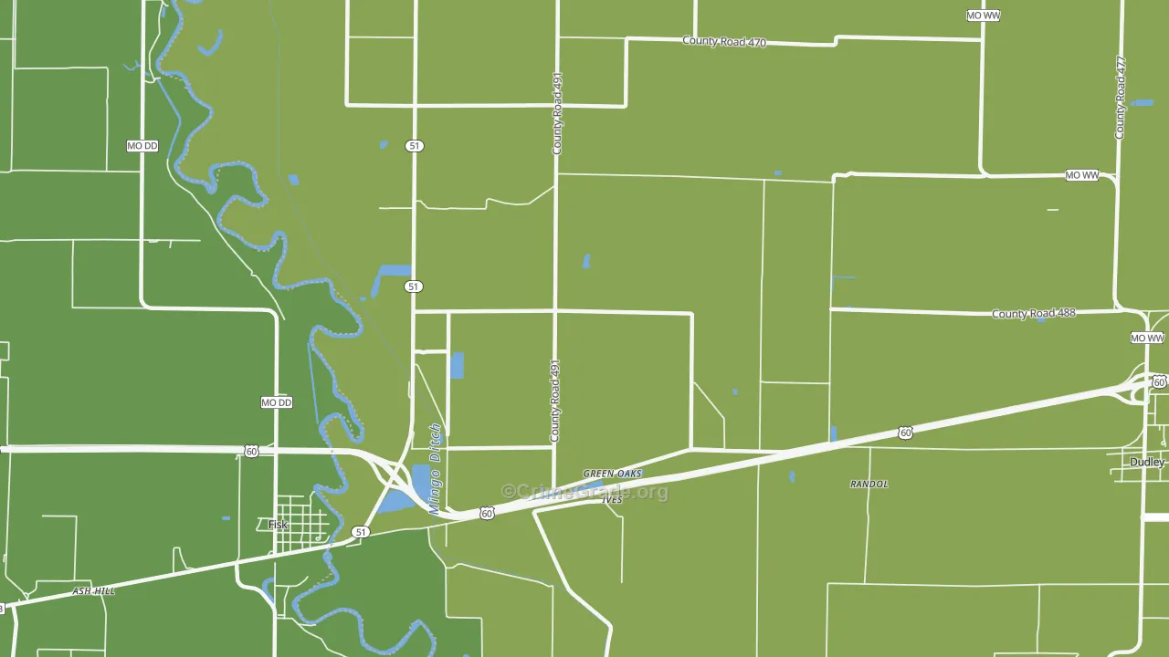 Green Oaks, MO Map of Vehicle Theft Rates