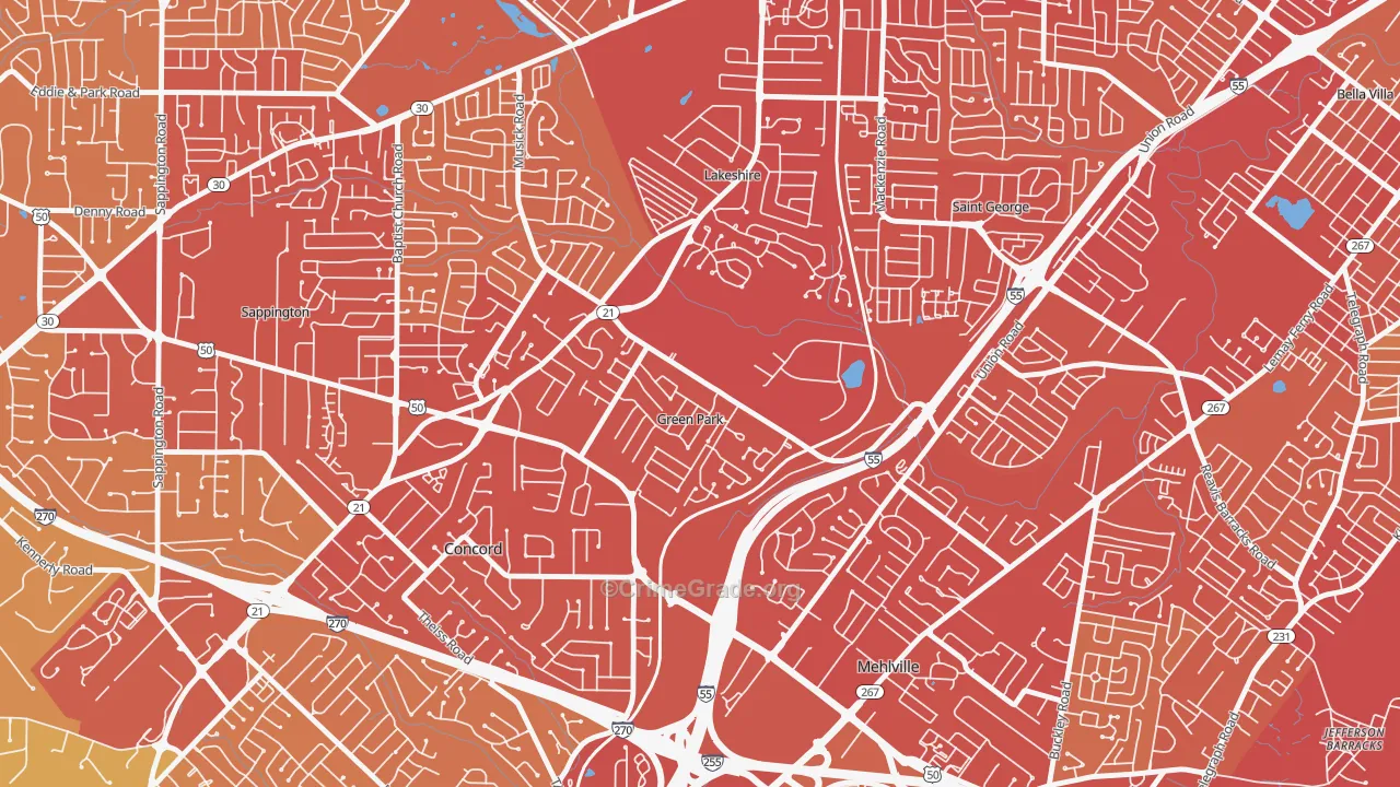 Green Park, MO Map of Vehicle Theft Rates