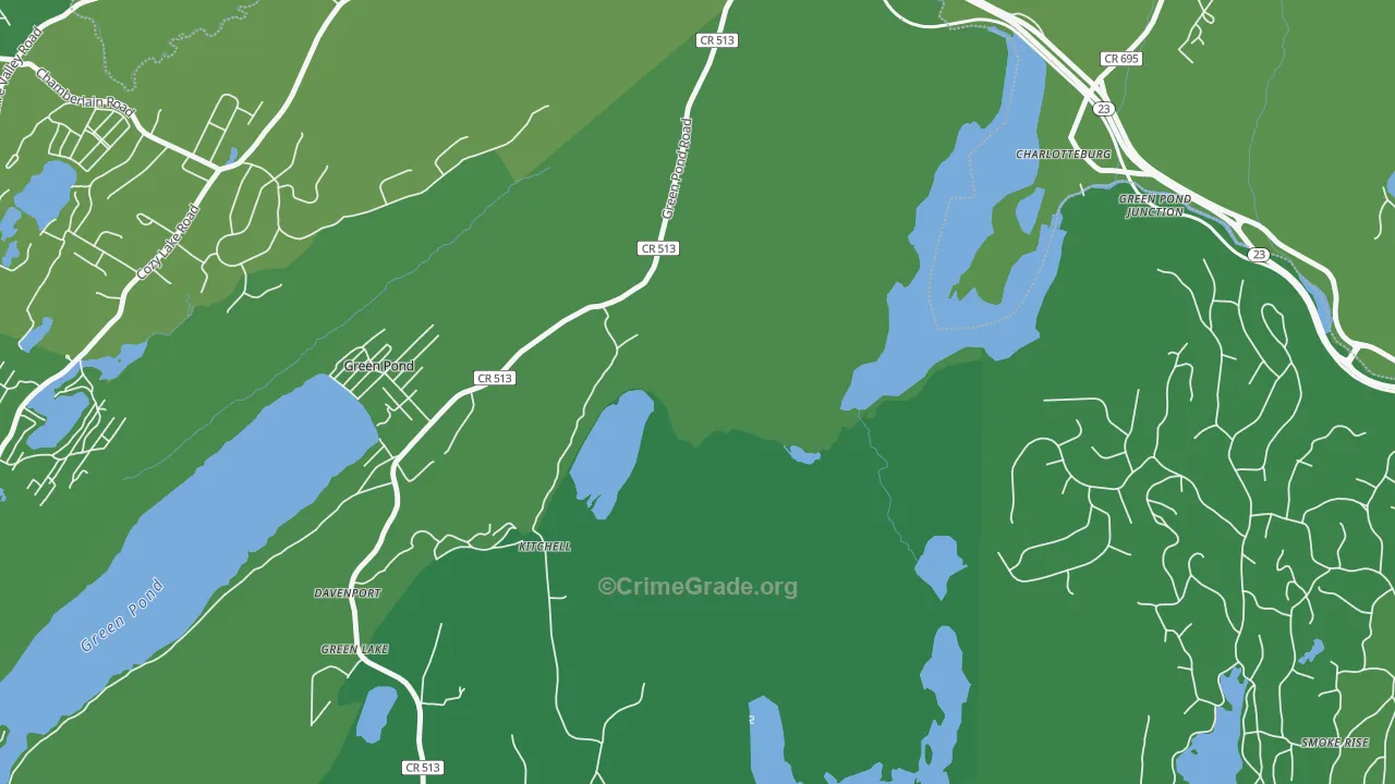 Green Pond, NJ Map of Vehicle Theft Rates