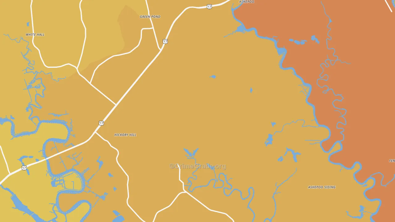 Green Pond, SC Map of Vehicle Theft Rates