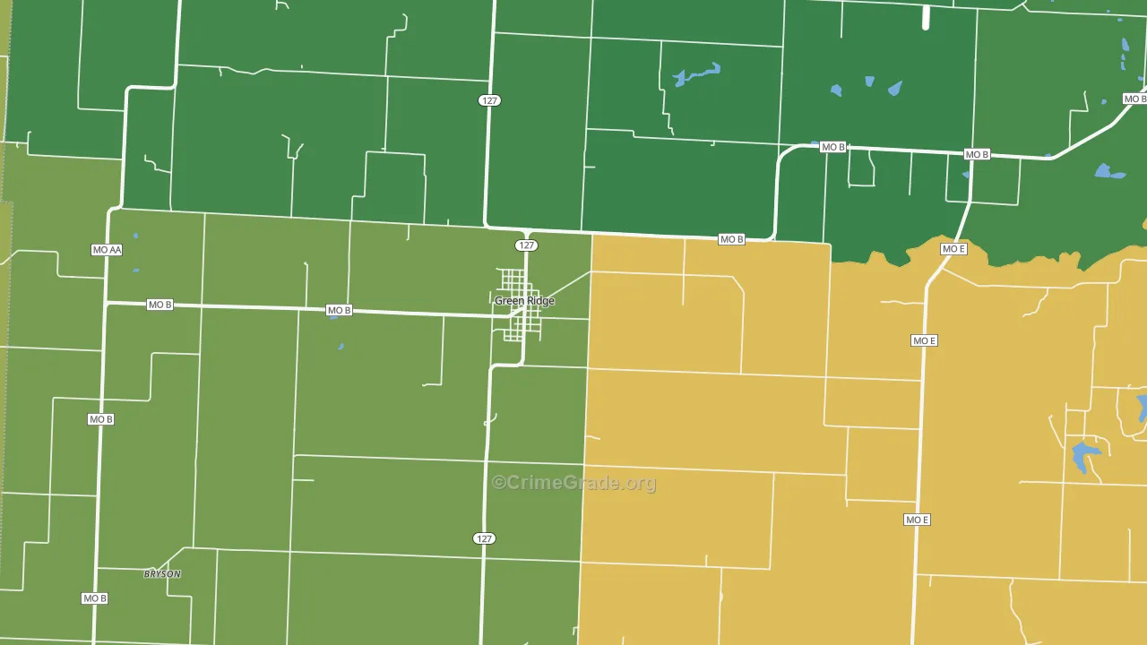 Green Ridge, MO Map of Vehicle Theft Rates