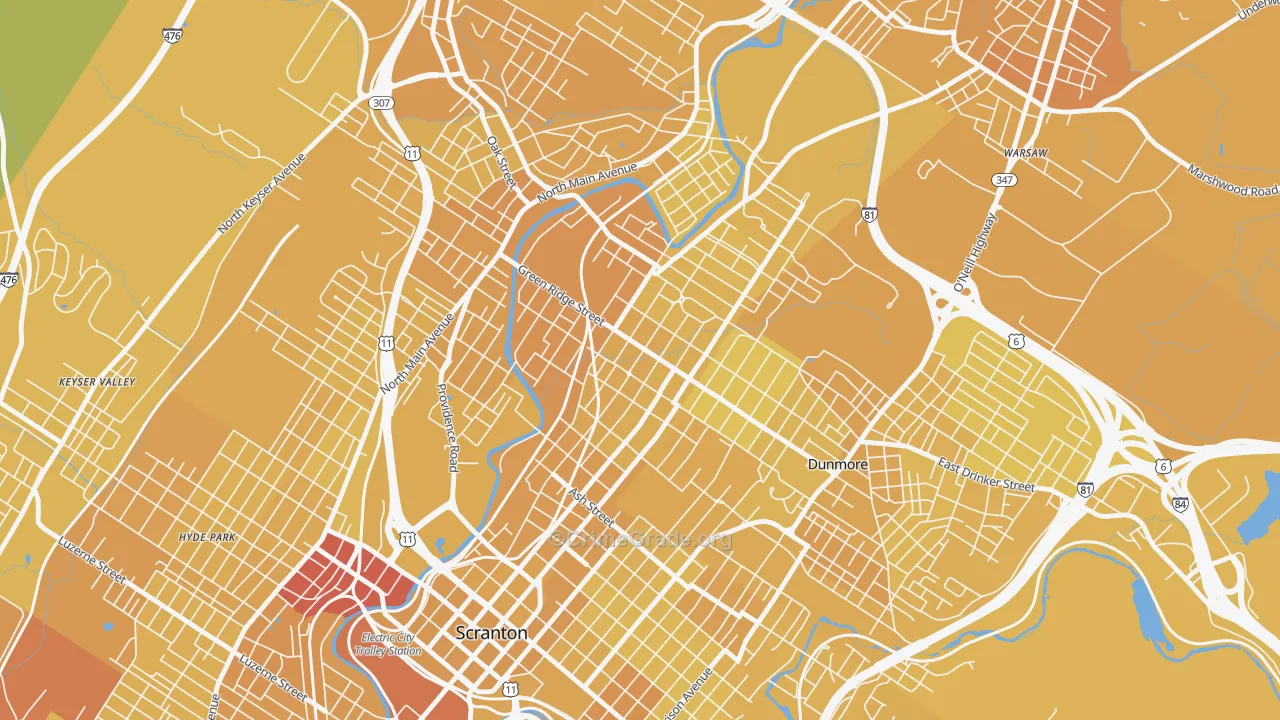 Green Ridge, Scranton, PA Map of Vehicle Theft Rates