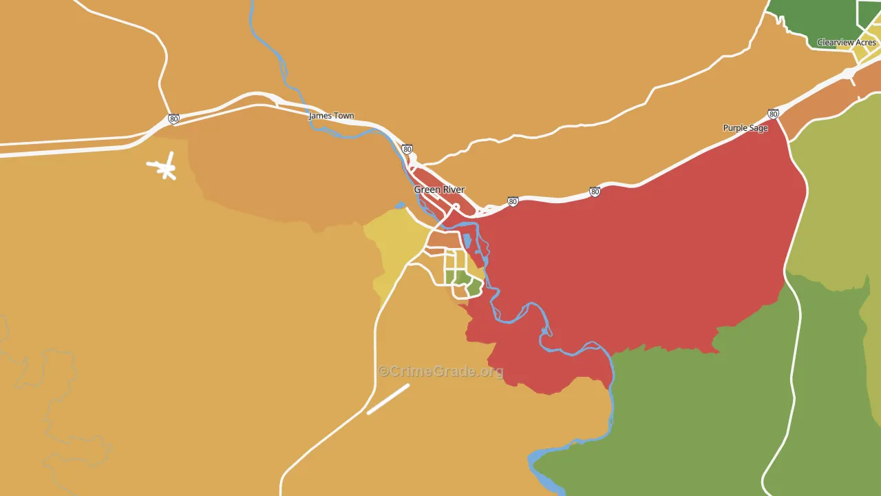 Green River, WY Map of Vehicle Theft Rates
