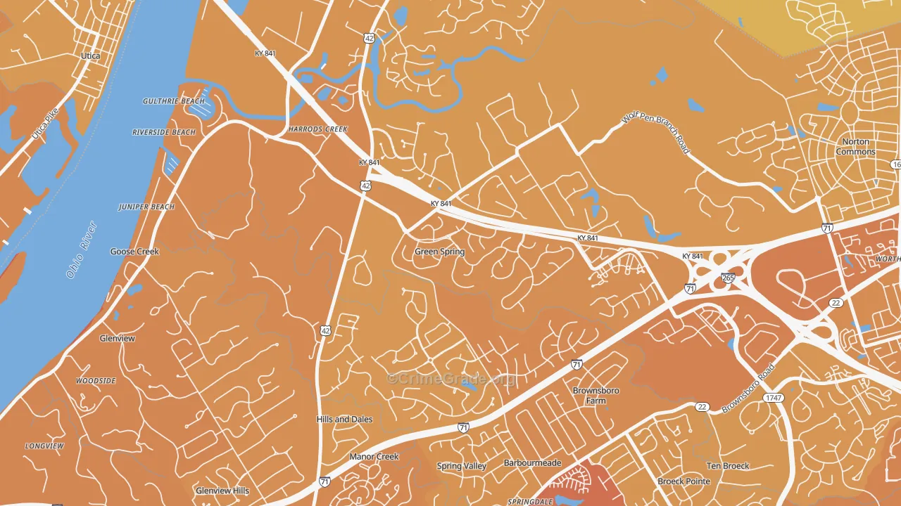 Green Spring, KY Map of Vehicle Theft Rates