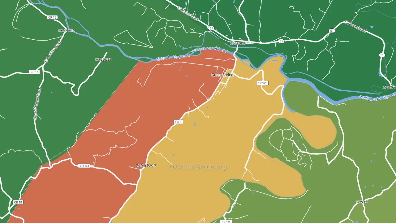 Green Spring, WV Map of Vehicle Theft Rates