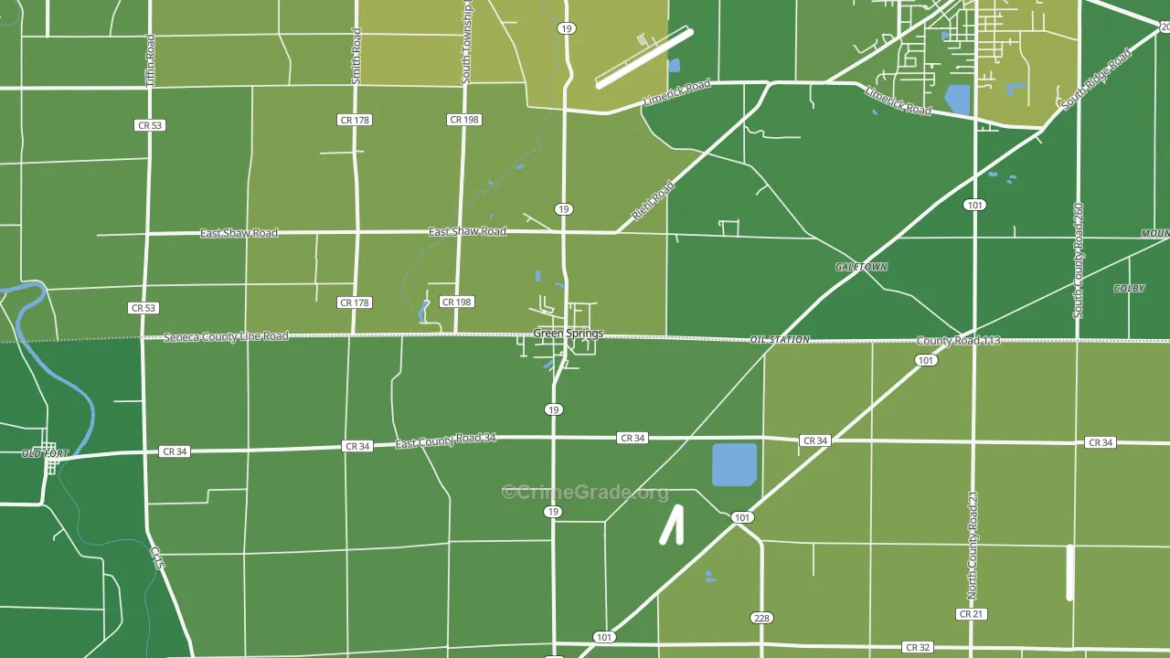 Green Springs, OH Map of Vehicle Theft Rates