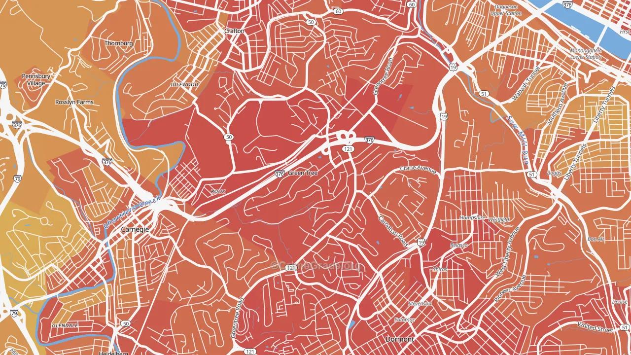 Green Tree, PA Map of Vehicle Theft Rates
