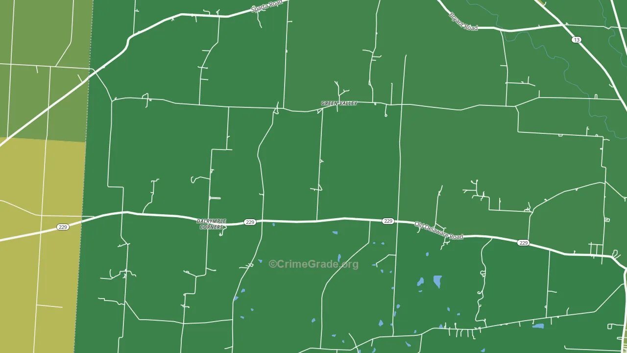 Green Valley, OH Map of Vehicle Theft Rates