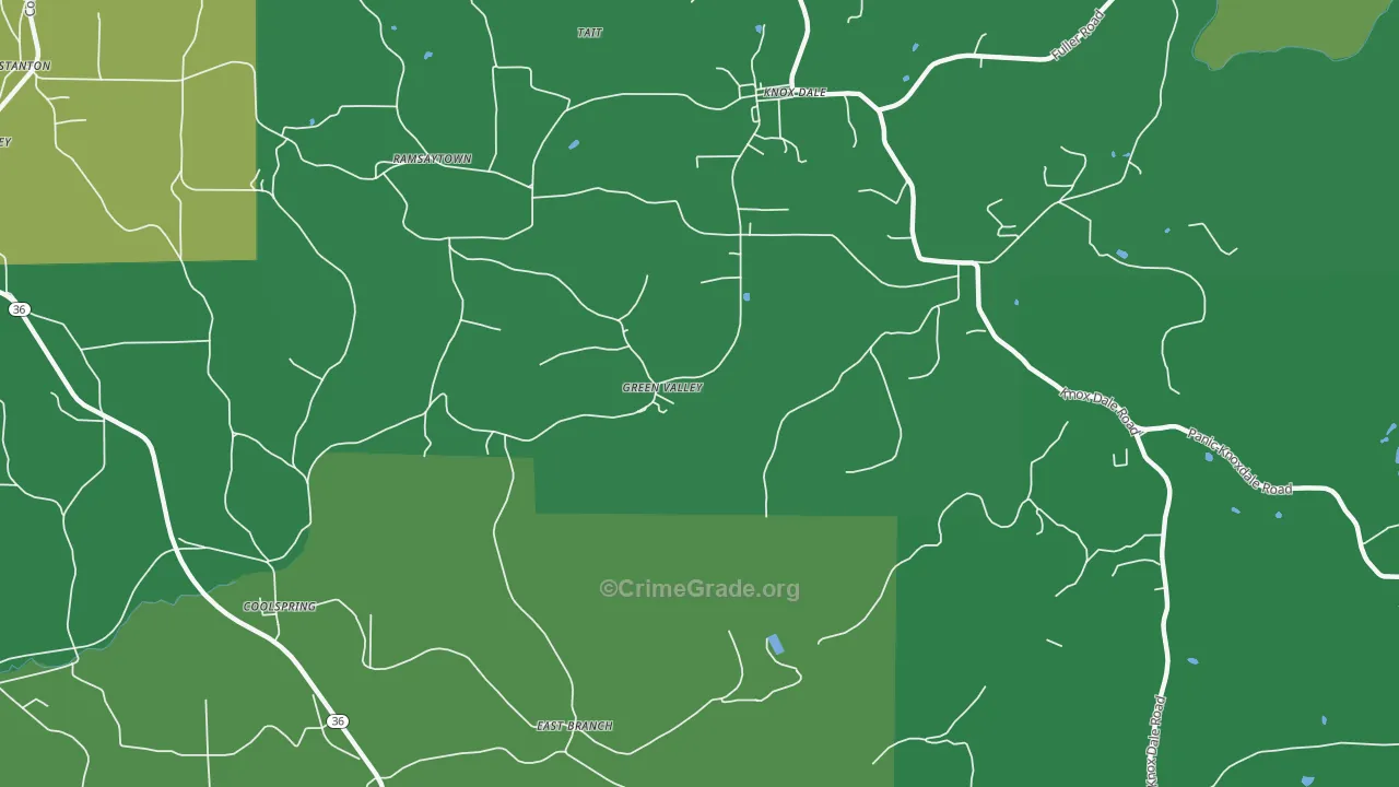 Green Valley, PA Map of Vehicle Theft Rates