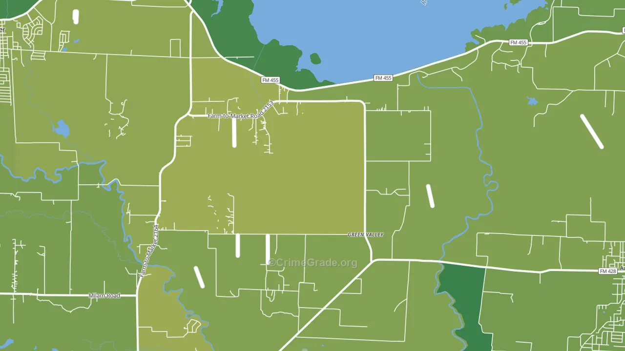 Green Valley, TX Map of Vehicle Theft Rates